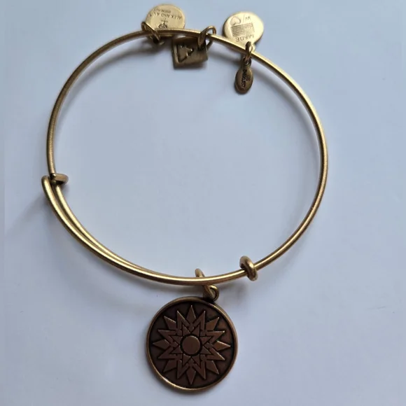 Alex and Ani New Beginnings Sun Charm Bangle in Gold Tone Brass - Picture 3 of 3